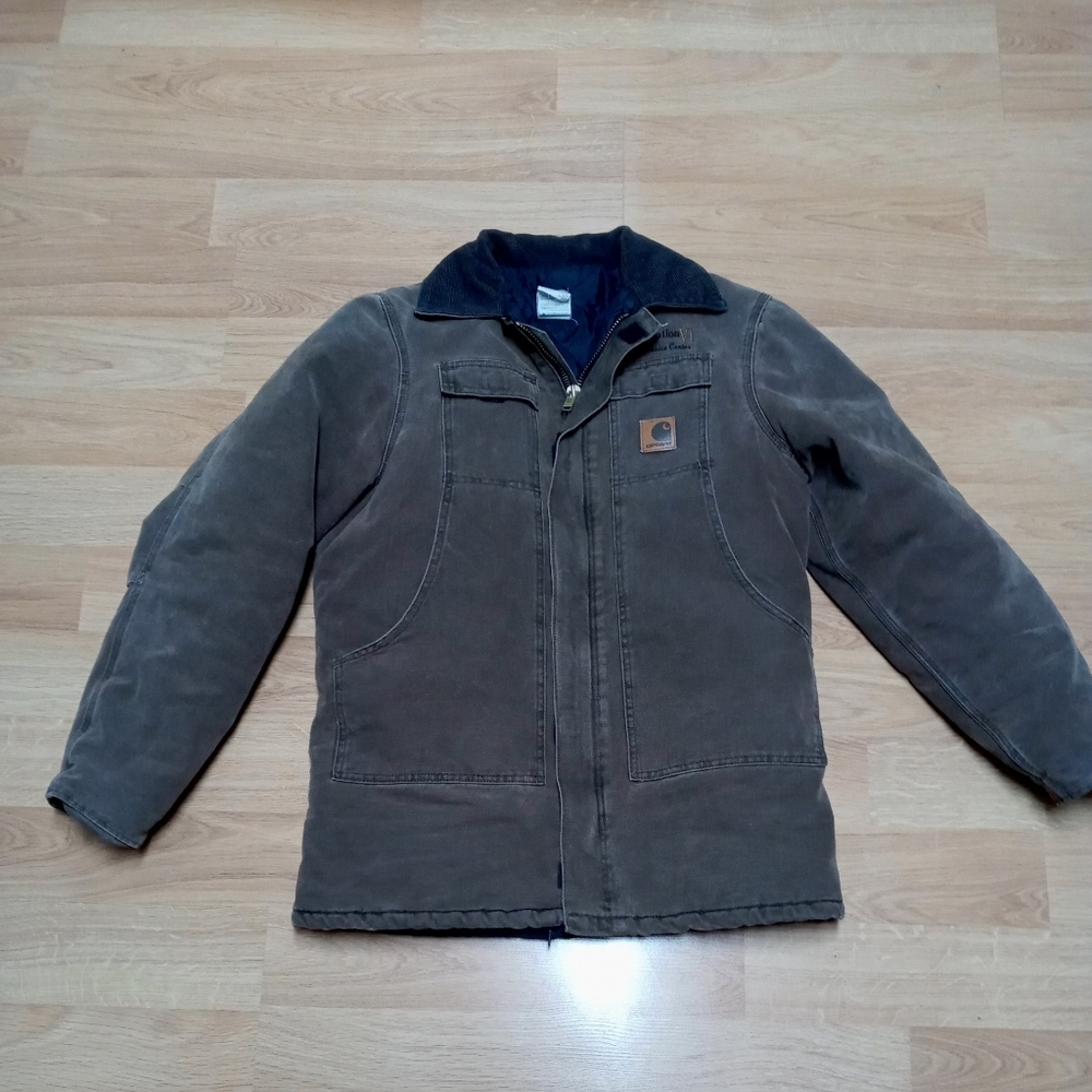 - VTG USA Carhartt C26 CHT Duck Canvas Quilt Lined Chore Work Coat Mens Me…